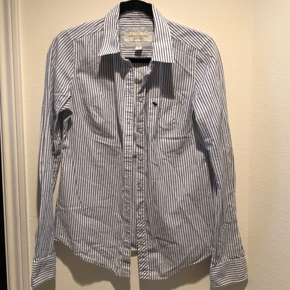 Blue and White Striped Button Down Shirt